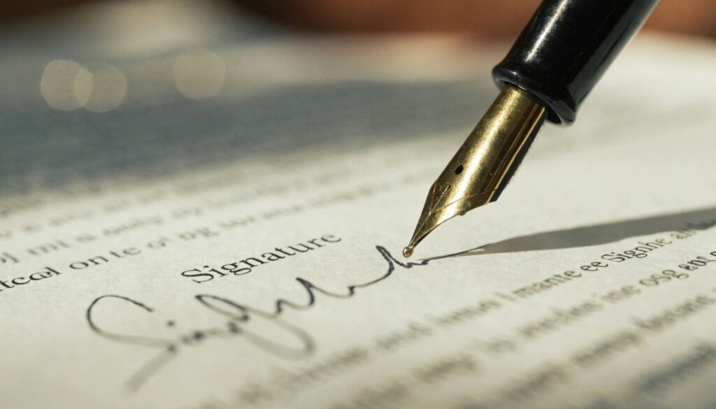 Plume sur un contrat